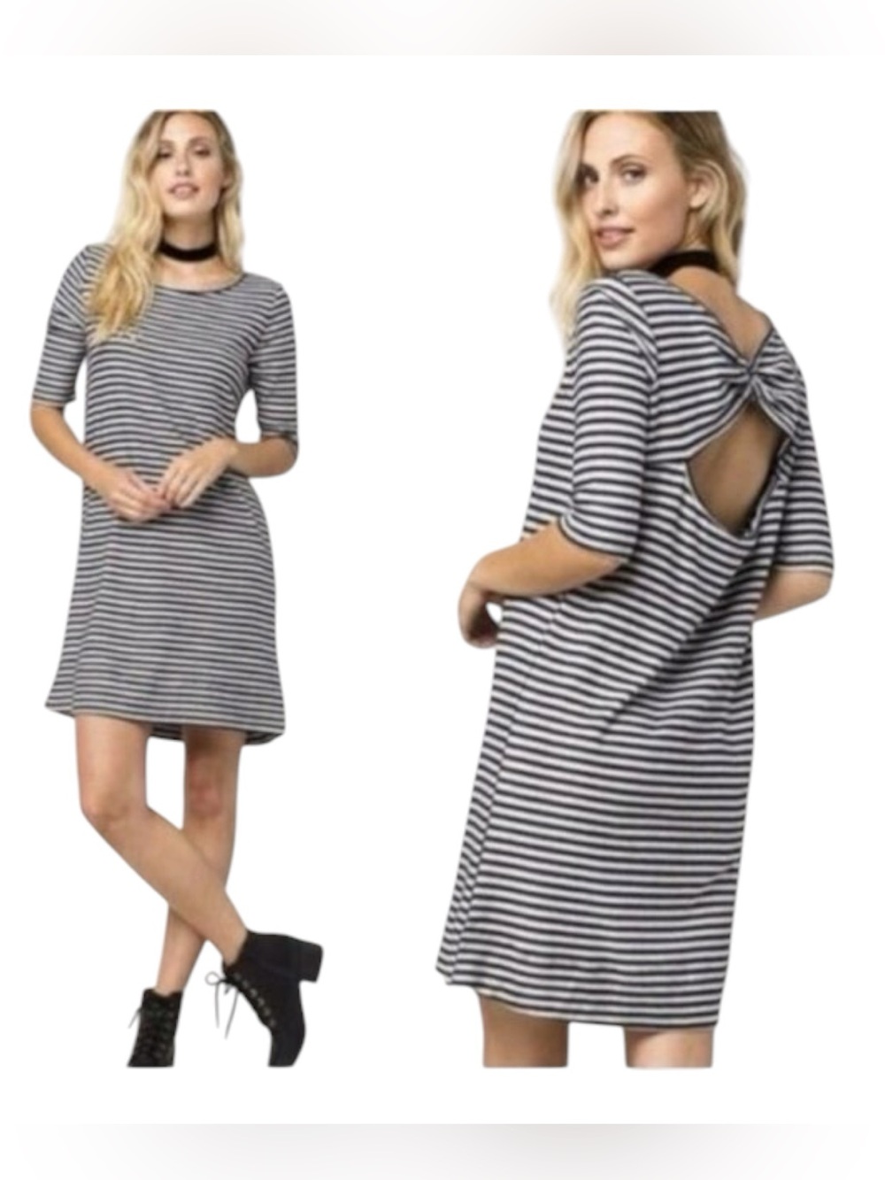 We The Free Black & White Striped Open-Back Mini Dress